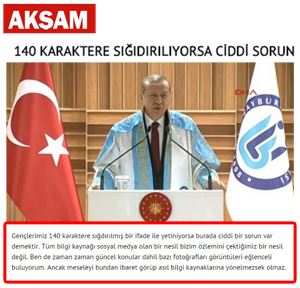 Sayın Erdoğan: “Gençlerimiz 140 Karakteri Kendine Yeterli Görüyor, Araştırmıyor”